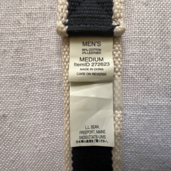 •NEW L.L.Bean Cotton Canvas Leather Unisex Adjustable Belt Size M NWOT - Picture 9 of 10
